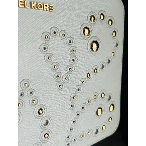 New Michael Kors Ginny Leather Crossbody White Embellished Gold Studded Bag - Picture 15 of 15